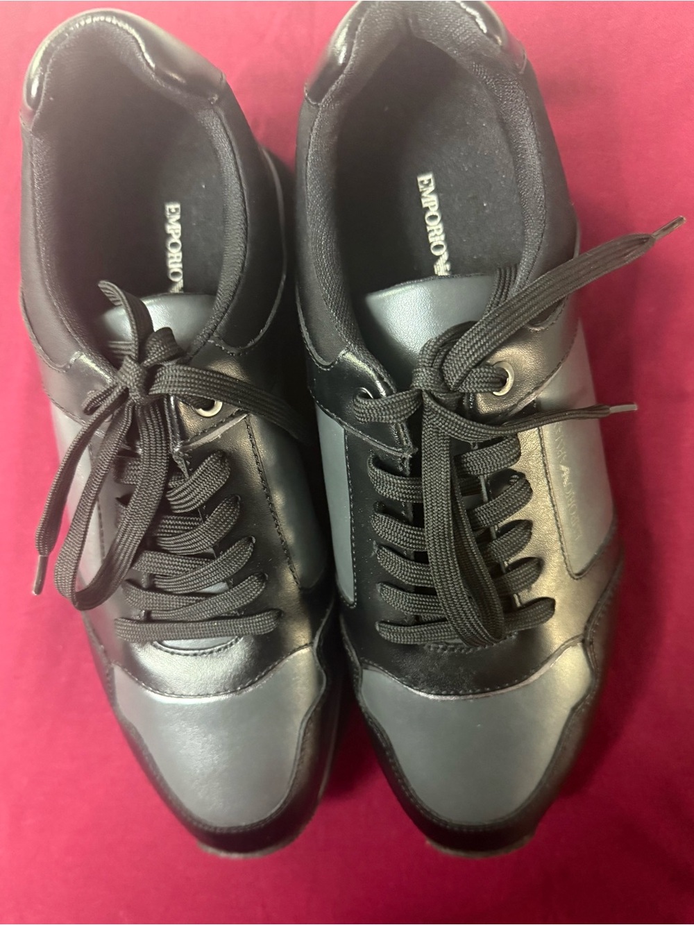 Emporio Armani Black and Gray Leather Low-Top Sneakers